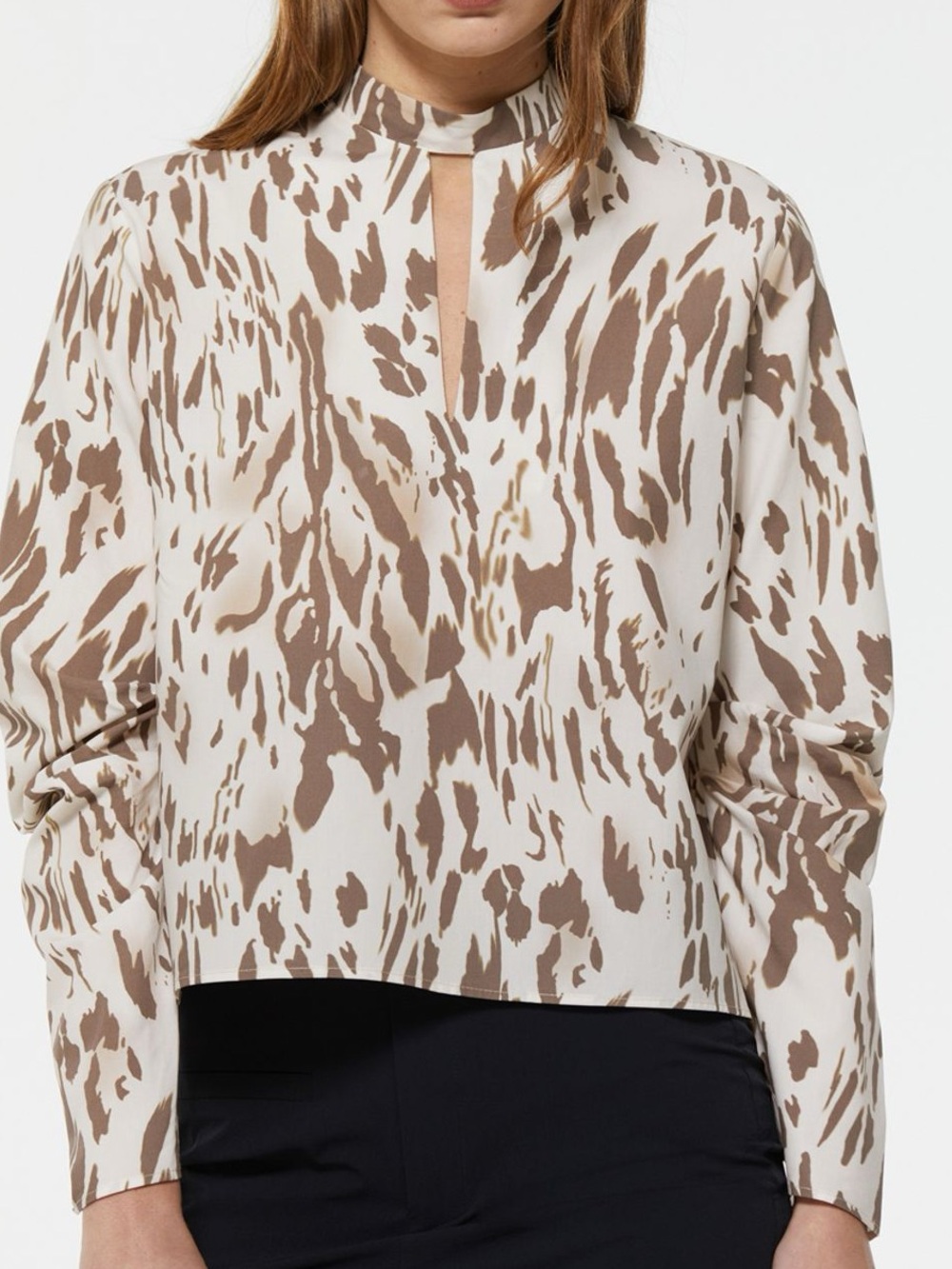 AYR Cream and Taupe Printed High-Neck Blouse